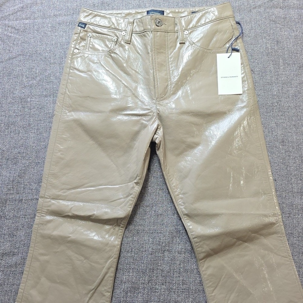 Citizens Of Humanity Isola Style Faux Leather Pants Tan-Size 27 Cashew Patent